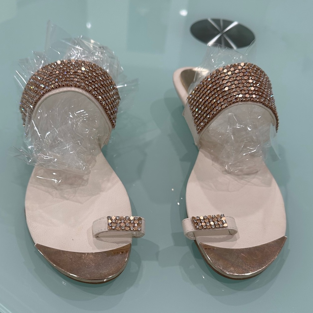 Kiss Kiss Shoes Italy Rose Gold Rhinestone Sandals Size EU 41